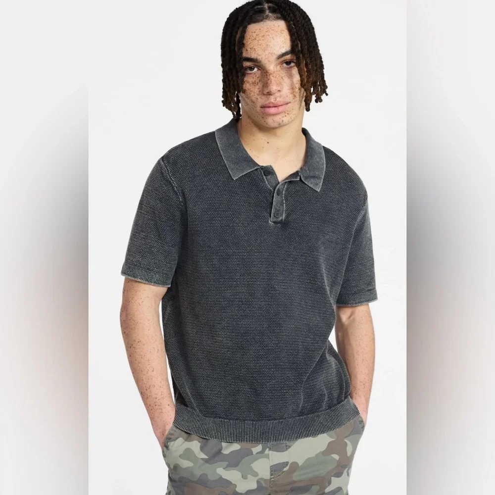 NWT No Boundaries Men’s Mesh Polo Sweater Gray Shadow Short Sleeve Cotton Size M